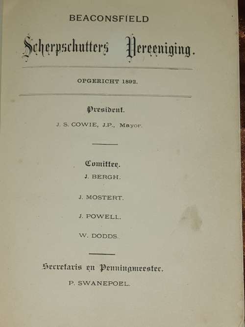 *1892*  Bije-Wetten en Scherpschutters Regalaties. Beaconsfield.