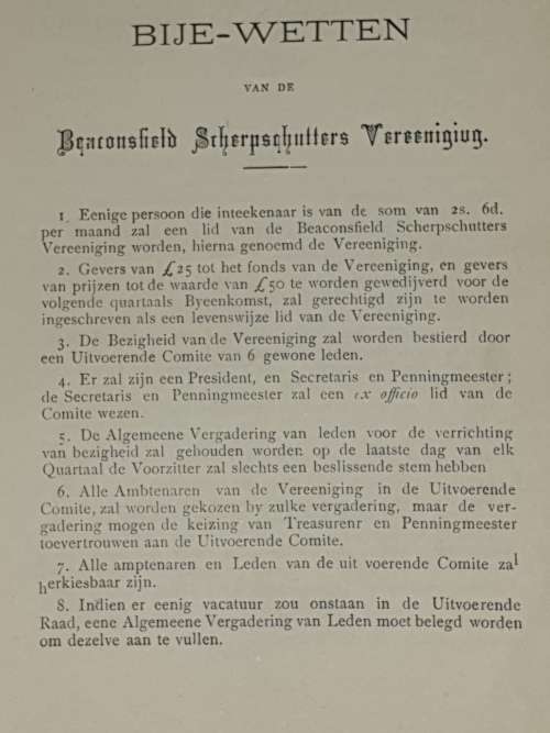 *1892*  Bije-Wetten en Scherpschutters Regalaties. Beaconsfield.