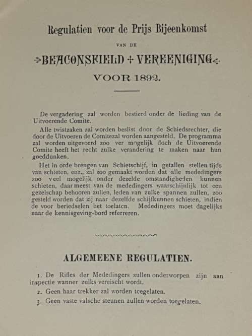 *1892*  Bije-Wetten en Scherpschutters Regalaties. Beaconsfield.