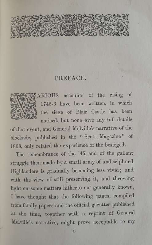 *1874* (Only 100 copies printed) History of the Siege of Blair Castle in 1746 (Privately Printed)