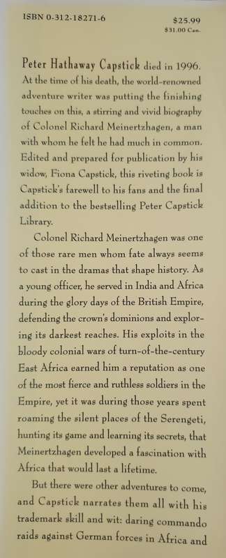 WARRIOR - The Legend of Colonel Richard Meinertzhagen, by Peter Hathaway Capstick