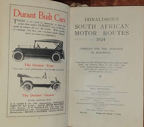 ** 1924 ** Donaldson`s South African Motor Routes. Ken Donaldson