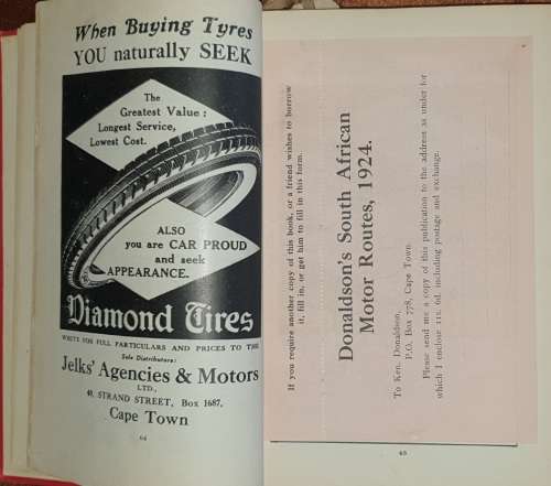 ** 1924 ** Donaldson`s South African Motor Routes. Ken Donaldson