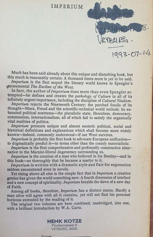 IMPERIUM - The Philosophy of History and Politics. Ulick Varange