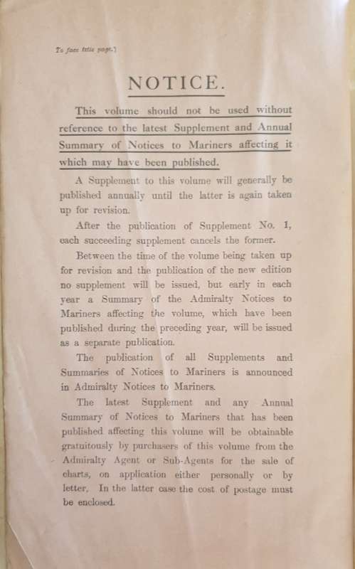 MALACCA STRAIT PILOT - First Ed 1924. Malacca Straight & W/C Sumatra
