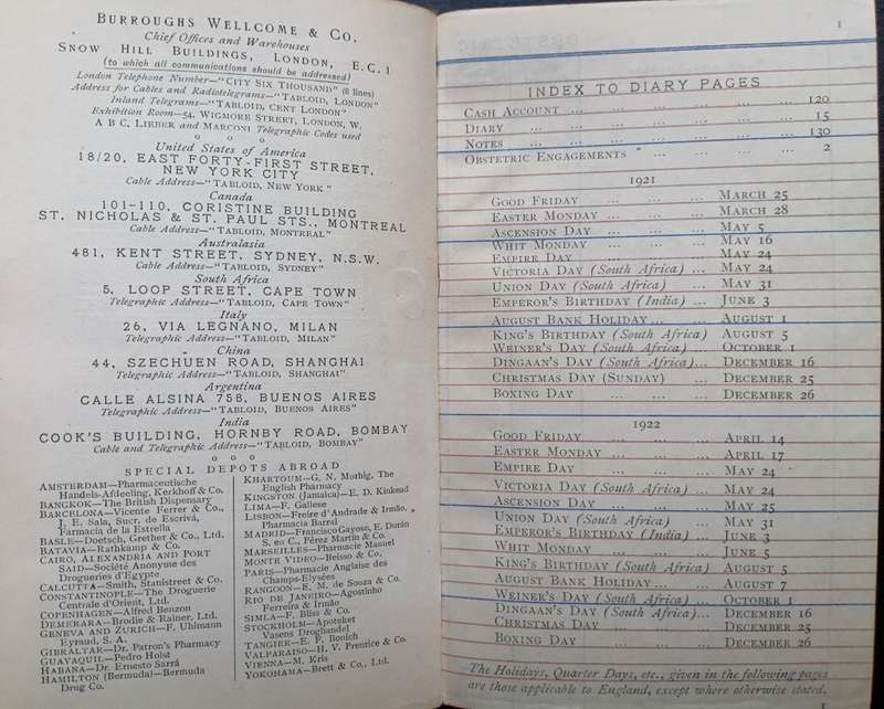 **1921 - 1922** Nurse`s Diary, South African Edition