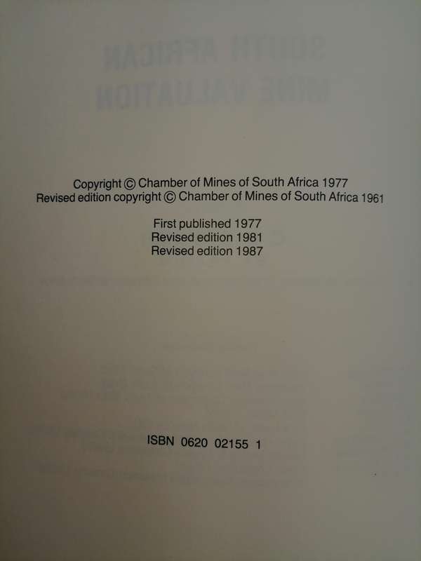 *1987* South African Mine Valuation - C.D. Storrar. Chamber of Mines of South Africa