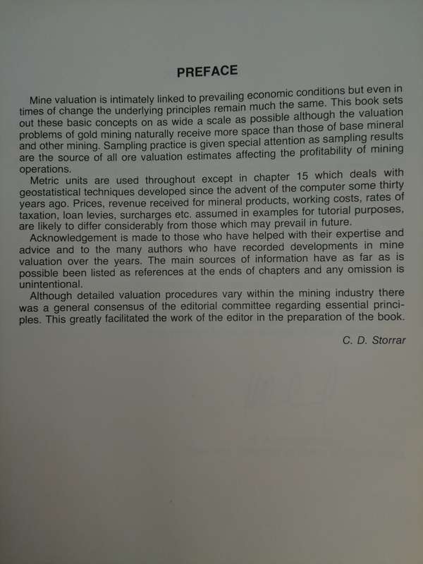 *1987* South African Mine Valuation - C.D. Storrar. Chamber of Mines of South Africa