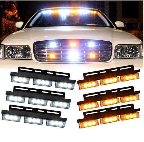 54 LED Amber & White Emergency Vehicle Strobe Lights Car Truck Flash Warning Lights for Front Grille