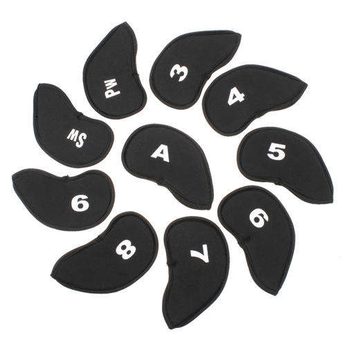 Black 10 pcs Golf Club Iron Putter Head Cover HeadCovers Protect set Neoprene
