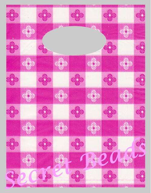 * CLEARANCE * 15 X 20cm - Pink & White Flower Plastic Gift / Shopping Bag - 50pcs