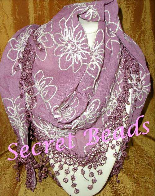 *Half Price* 100% Cotton Rectangular Embroidered Lace Scarf