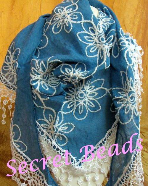 *Half Price* 100% Cotton Rectangular Embroidered Lace Scarf