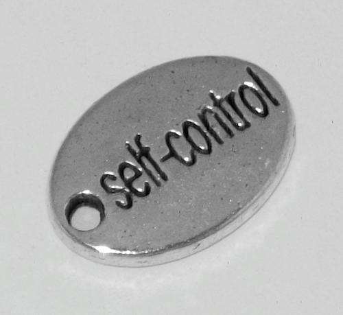**SALE** Antique Silver Oval "Self-control" Double-sided Message Charm - 1pc