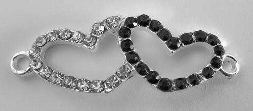 Silver Plated Infinity Double Heart Connector - Diamond-cut Rhinestones