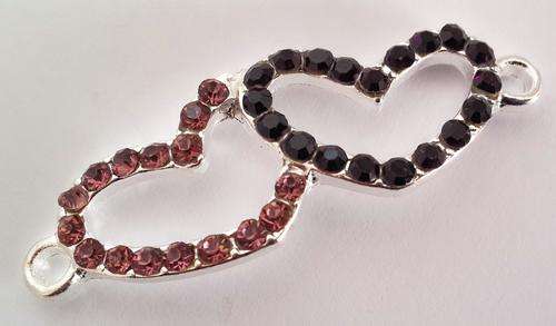 Silver Plated Infinity Double Heart Connector - Diamond-cut Rhinestones