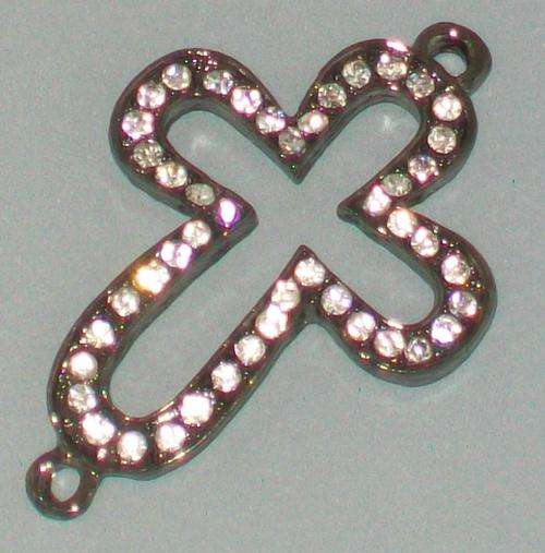 Antique Black Silver Cross Infinity Connector - Diamond-cut Rhinestones