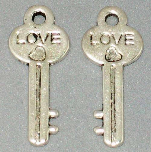 Antique Silver "Love" Key Charm (double-sided) - 1pc