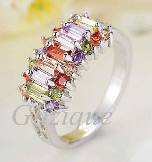 Beautiful Women Ring in Colored Cushion CZ Diamond Size7/8