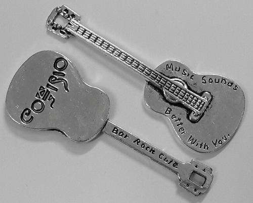 1 piece - Antique Silver Double-sided Guitar Charm / Pendant