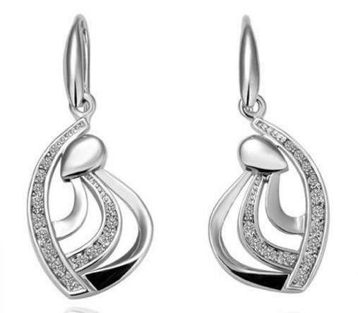 18K White Gold Plated Earrings Genuine Austrian Crystals - Nickel Free