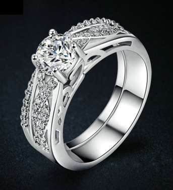 18K White Gold Plated Wedding Ring Set AAA+ CZ - Size 6 / 7 / 8