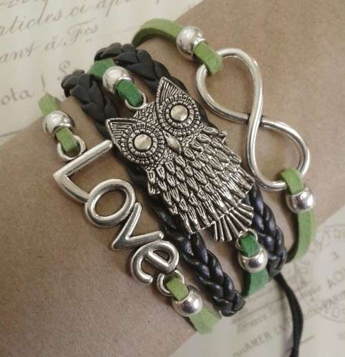 *** CLEARANCE SALE *** Owl Infinity Bracelet - Green & Black