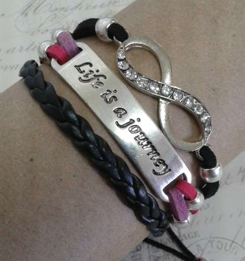 *** CLEARANCE SALE ***  Infinity Bracelet with Clear Crystals - Pink, Purple & Black