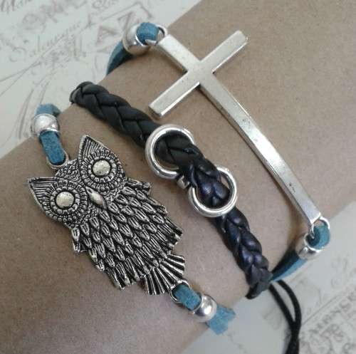 *** CLEARANCE SALE ***  Owl Infinity Bracelet - Turquoise & Black