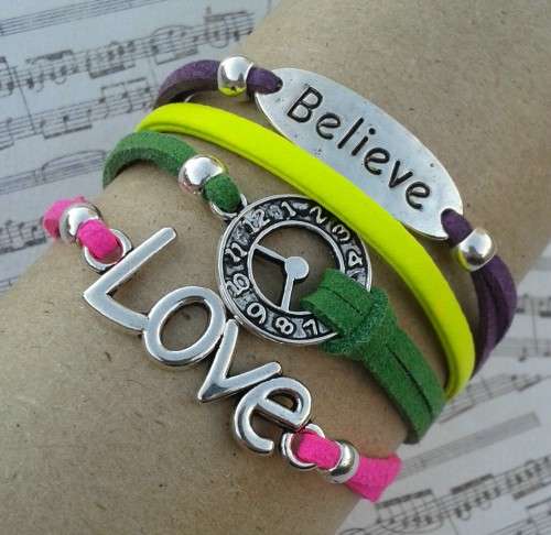 *** CLEARANCE SALE ***  Believe & Love Infinity Bracelet - Pink, Green, Yellow, Purple cord