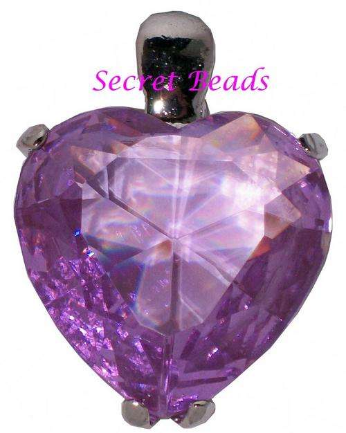 Silver Plated Clip on Heart Pendant - Lilac Faceted Glass