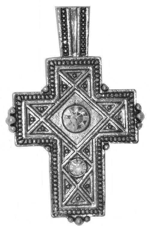 Ant. Silver Clip on Cross Pendant - Clear Diamante