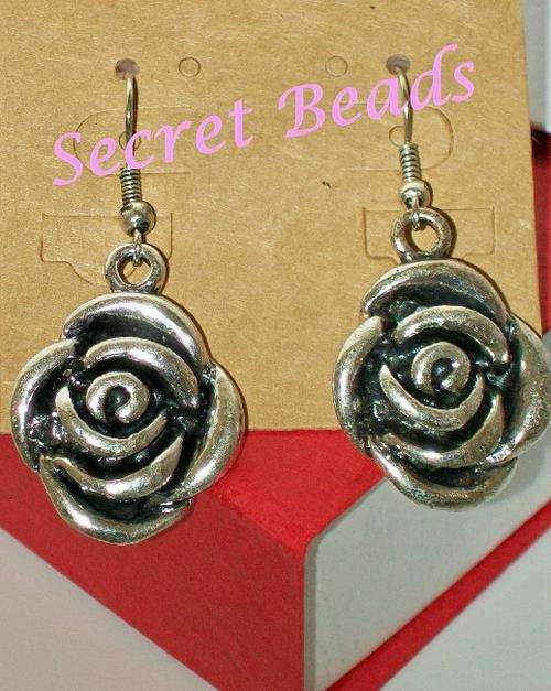 Silver Rose Earring Set