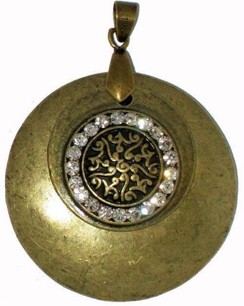 Bronze Double Disk Pendant - Clear Diamante
