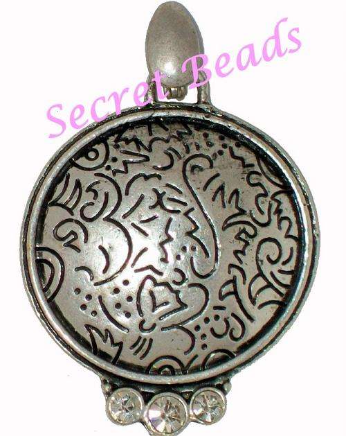 Ant. Burnished Silver Clip on Pendant - Clear Diamante - 1pcs