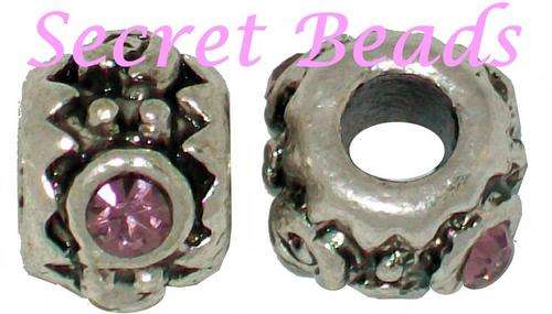Ant. Silver Spacer - Pink Diamante Insets