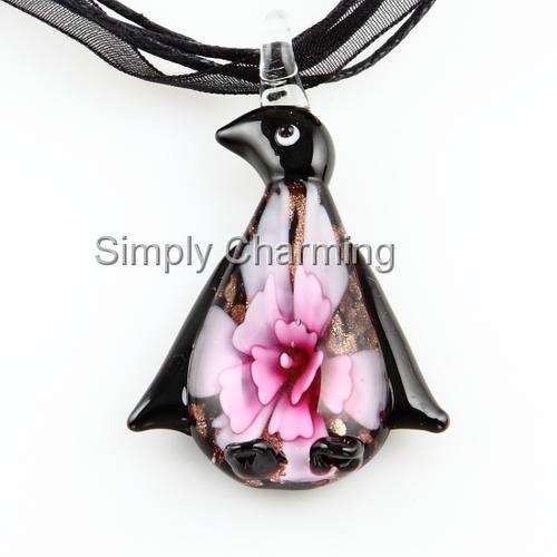 JUST ARRIVED ! Murano Glass Style Penguin Flower Pendant-Beautiful & Uniquely Different !