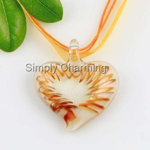 JUST ARRIVED!! Exquisite Murano Glass Style Heart Pendant with Orange & Gold Swirls.NO RESERVE!