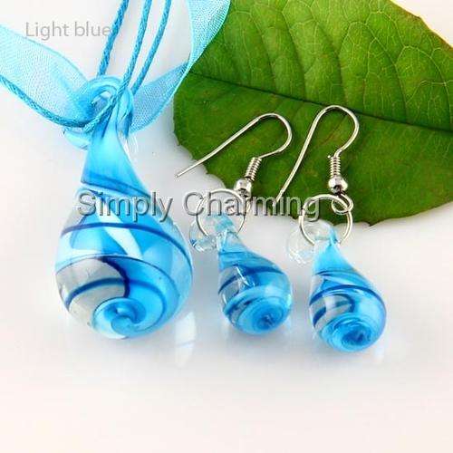 JUST ARRIVED !! Murano Glass Style Swirled Teardrop Pendant & Earring Set - Unique & Stylish !