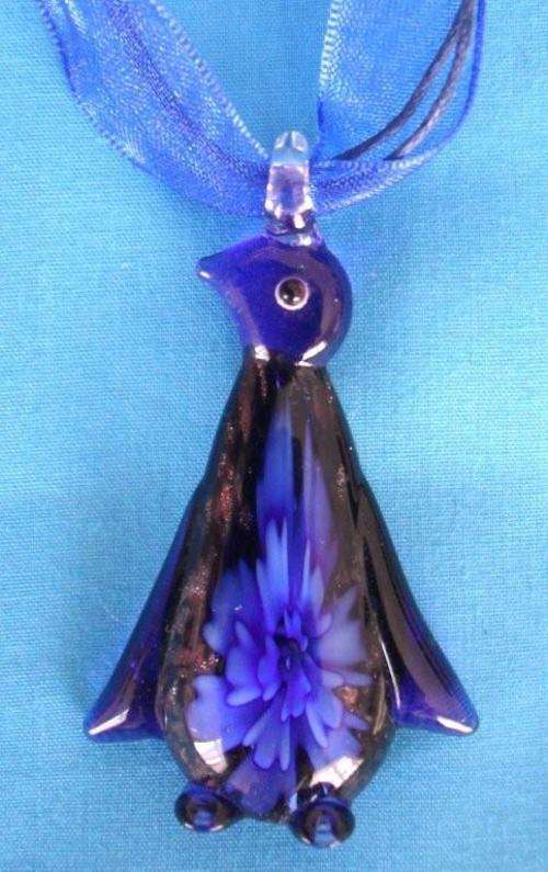 Murano Glass Style Penguin Pendant with Flower Inset (3D Effect)-So Cute/Unique! NO RESERVE!!