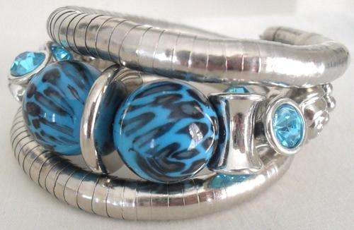 UNIQUE & SIMPLY STUNNING ! Silver Wrap Around Bracelet with Blue Beads & 'Stones' ! NO RESERVE !!!
