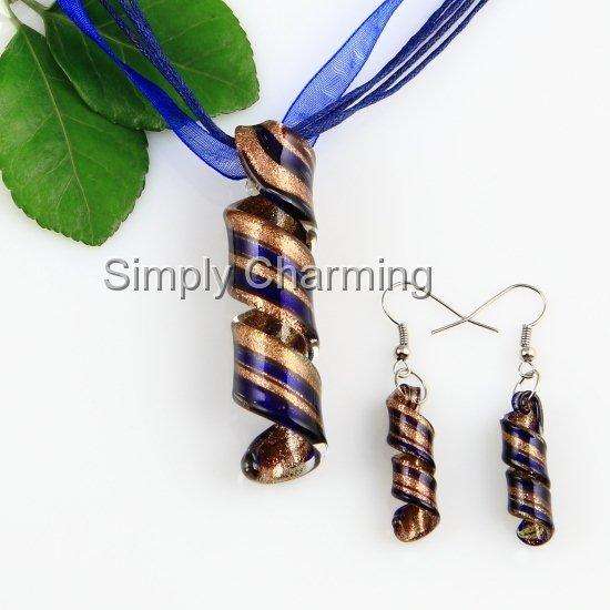 STUNNING ! Navy & Gold Twisted Pendant & Earring Set - made from Murano style glass. NO RESERVE !