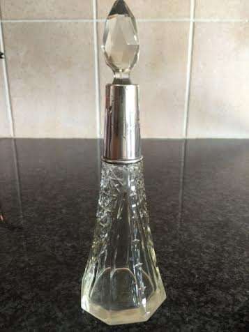CRYSTAL SCENT BOTTLE WITH HALMARKED COLLAR