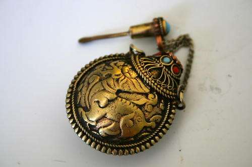 Tibetan Snuff Bottle Turquoise & Brass