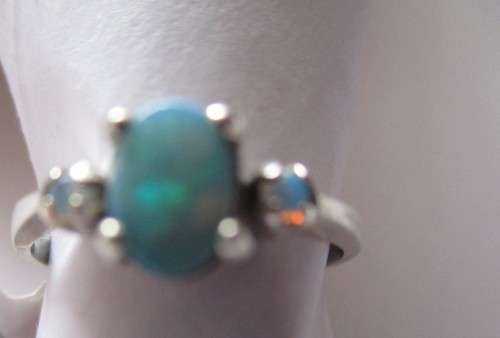 925 Sterling Silver and Genuine Australian Opals Ring