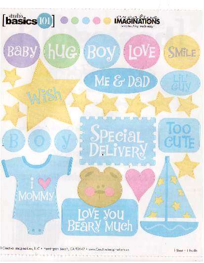 Creative Imaginations 1 page of BABY BOY STICKERS