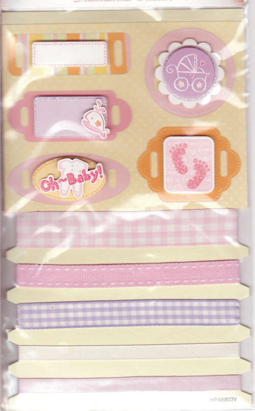 Stickers - Dimensional Ribbon Sliders  with Ribbon Pastel Pink (A) Baby Girl