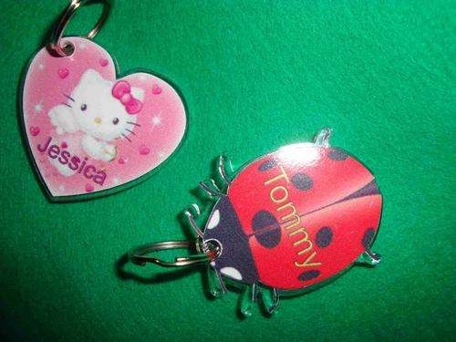 39102245 Childrens keyrings / bag tags  - PERSONALISED with Name  - Kitty - or Ladybugs
