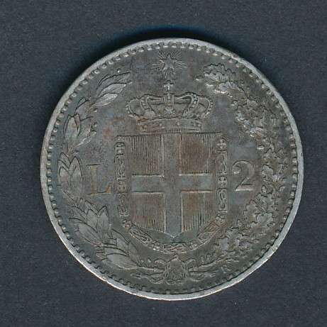 1887 Italy 2 Lira Silver coin as per scan