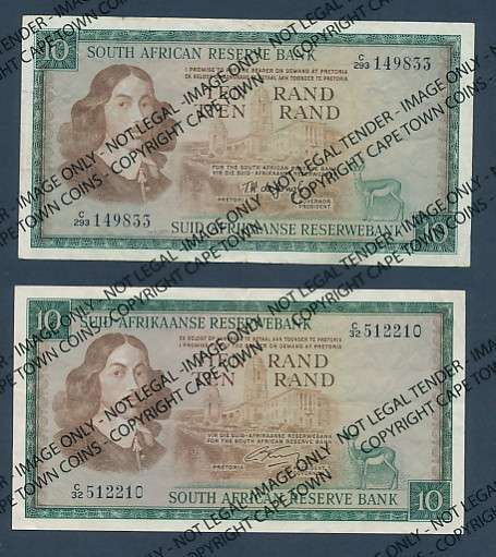 Old SA T W de Jongh & Rissik R10 banknotes - as per scan
